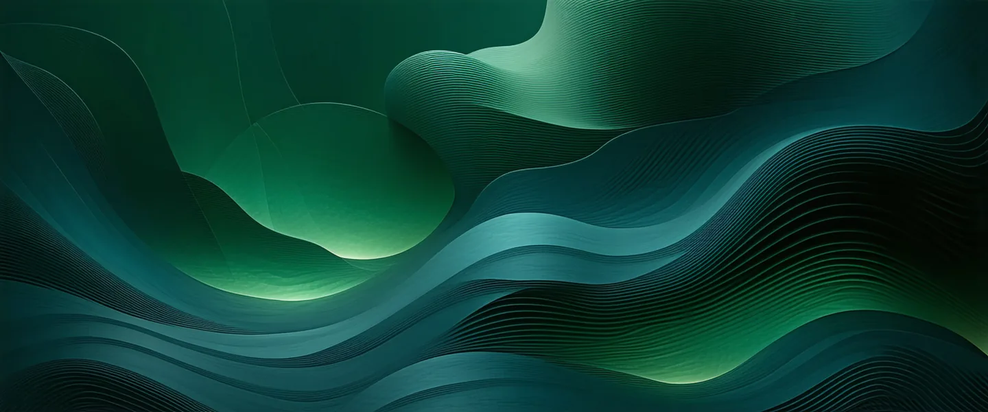 Abstract teal organic form suggesting interconnected learning paths and educational depth, warm forest green tones